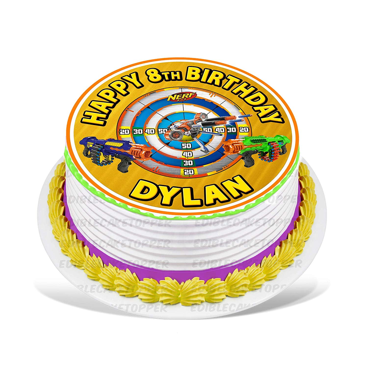 INKUTEN Nerf Guns Edible Cake Image Topper Personalized Picture 8 Inches Round
