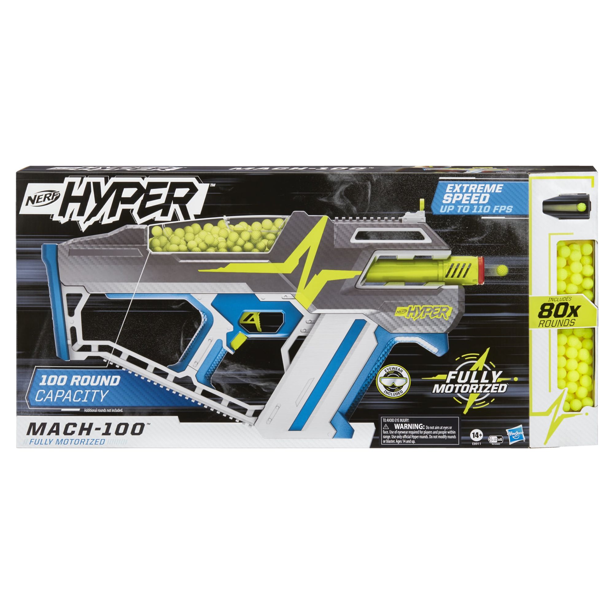 Nerf Hyper Mach-100 Fully Motorized Blaster, 80 Nerf Hyper Rounds Included, Ages 14+ - image 1 of 11