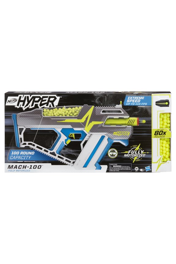 Hyper Mach 100 Fully Motorized Electronic Ball Dart Blaster with 80 Hyper Rounds For Outdoor Games Ages 14 and Up