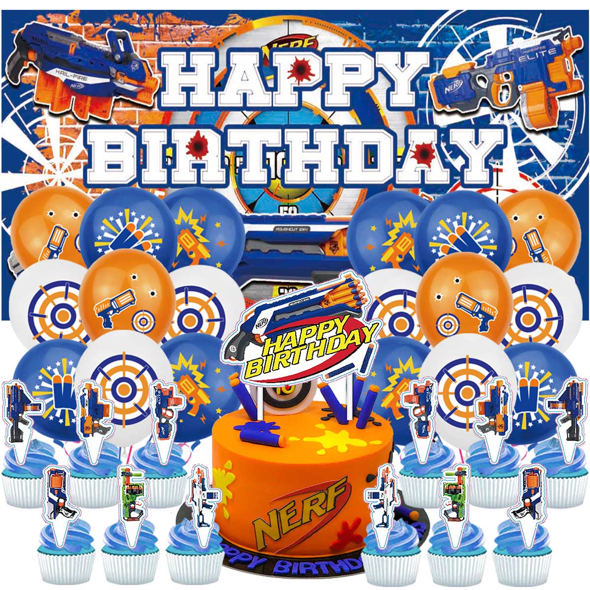 Nerf Dart War Party Supplies Latex Balloons Decor Banner Backdrop Kit Birthday Decorations