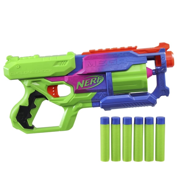 Nerf Mega CycloneShock Toy Blaster, Cybershock Color Style, 6-Dart Drum, 6 AccuStrike Mega Darts, Easy Priming ( Exclusive)