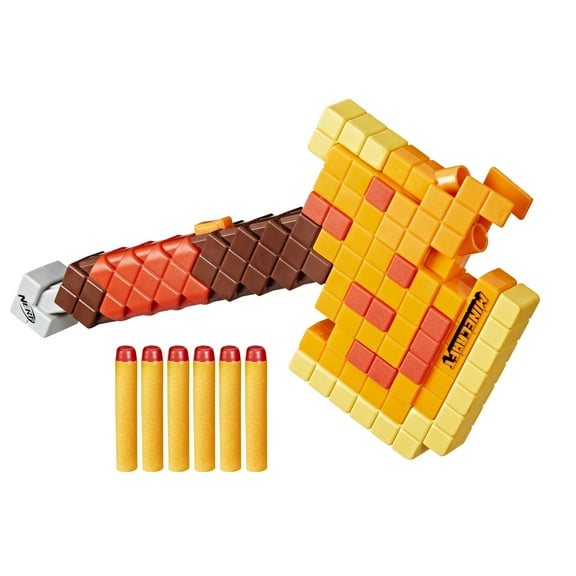 Nerf Minecraft Firebrand, Dart Blasting Axe, 6 Nerf Elite Foam Darts, Ages 8 & up