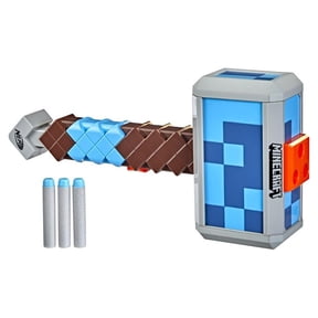 Nerf Minecraft Stormlander Dart-Blasting Hammer, Fires 3 Darts, Includes 3 Nerf Elite Darts, Pull-Back Priming Handle