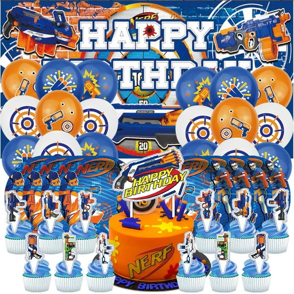 Nerf Dart War Birthday Party Supplies Balloons Paper Plates Decoration Cake Topper Decor Tableware Banner Backdrop