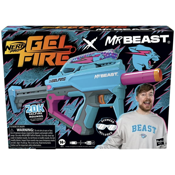 Nerf Pro Gelfire X MrBeast Toy Gel Blaster with 20000 Water Bead Rounds and Eyewear Ages 14 and Up