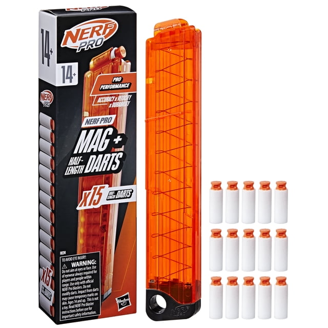 Nerf Pro Half-Length Dart Magazine, 15 Nerf Pro Half-Length Darts, 14+