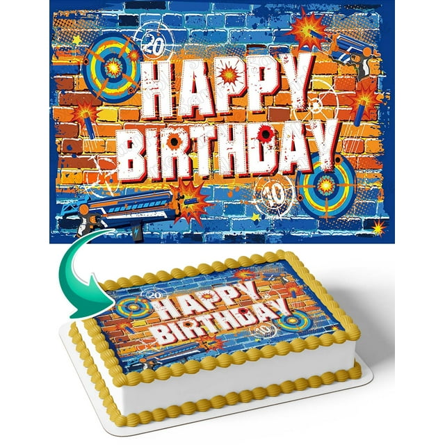 Nerf Shooting Game Blaster NF Edible Image Cake Topper Personalized