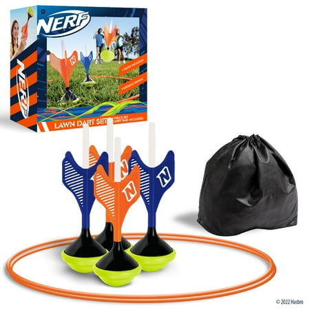 Nerf Soft Tip Lawn Dart Game Set, Includes 4 Lawn Darts, 2 Target Rings, Storage Bag