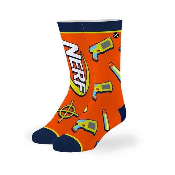 Odd Sox – Nerf Split – Big Kids Crew Socks – Fun Novelty Action Adventure Inspired Design for Ages