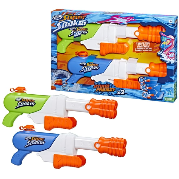 Nerf Super Soaker Hydro Frenzy Water Blaster 2 pack, 3-in-1 Soaking Fun, Outdoor Water Toys