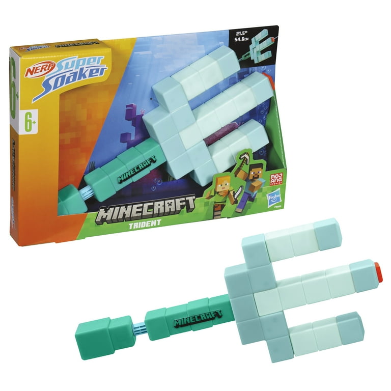 Nerf Super Soaker Minecraft Trident Water Blaster, Pull Back