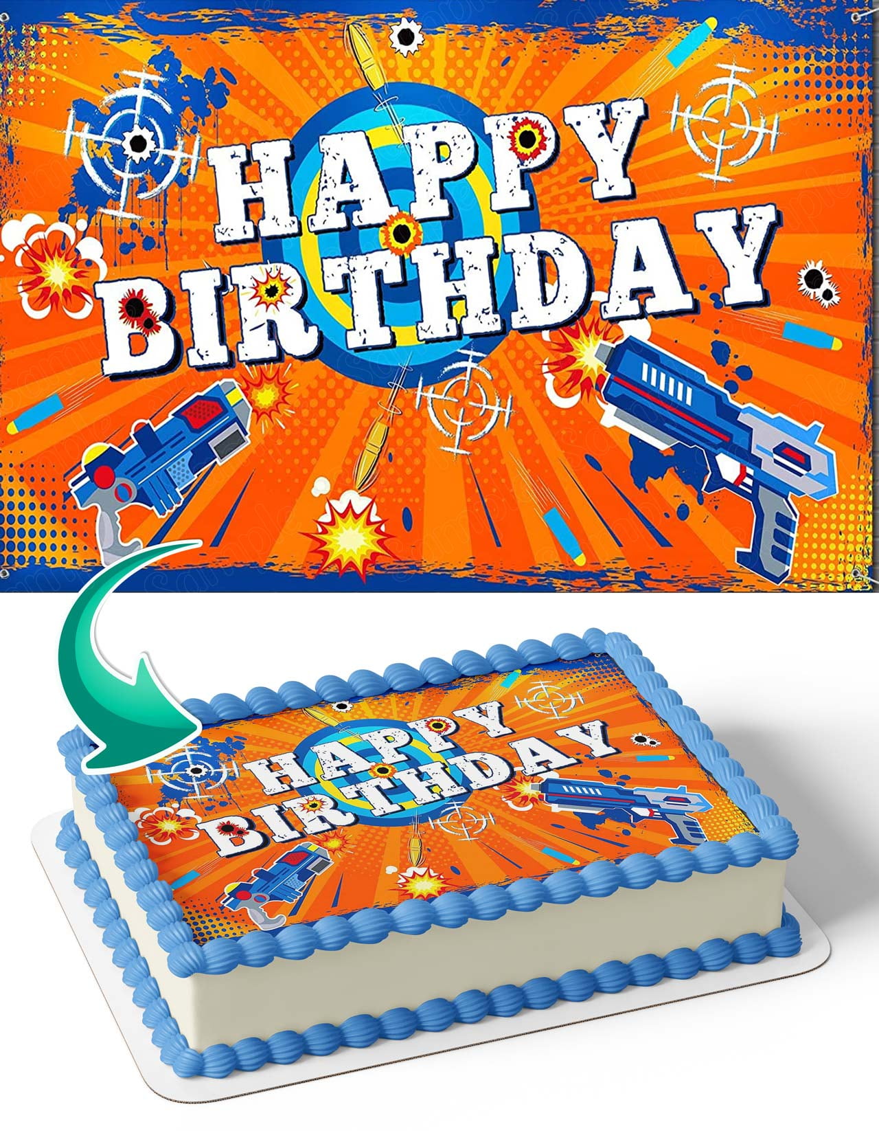 Customizable Nerf Tactical Gun Game Edible Image Cake Topper