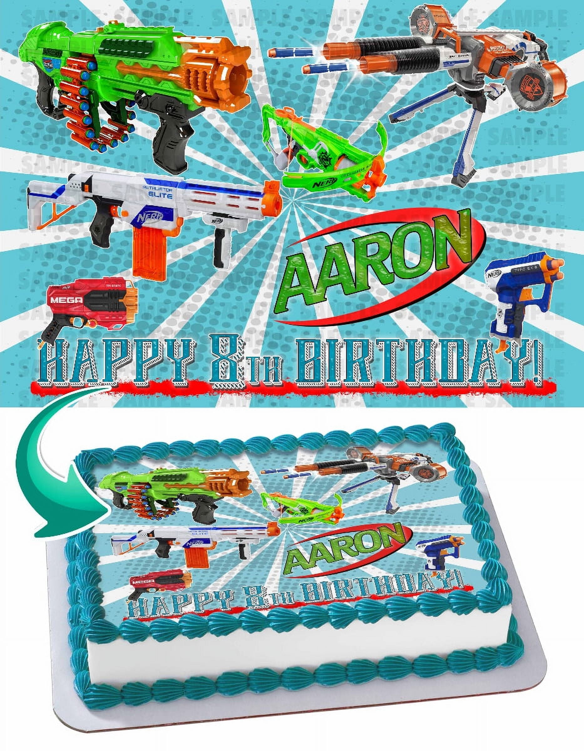 Nerf Toys, Blaster Guns Edible Cake Image Topper Personalized Birthday