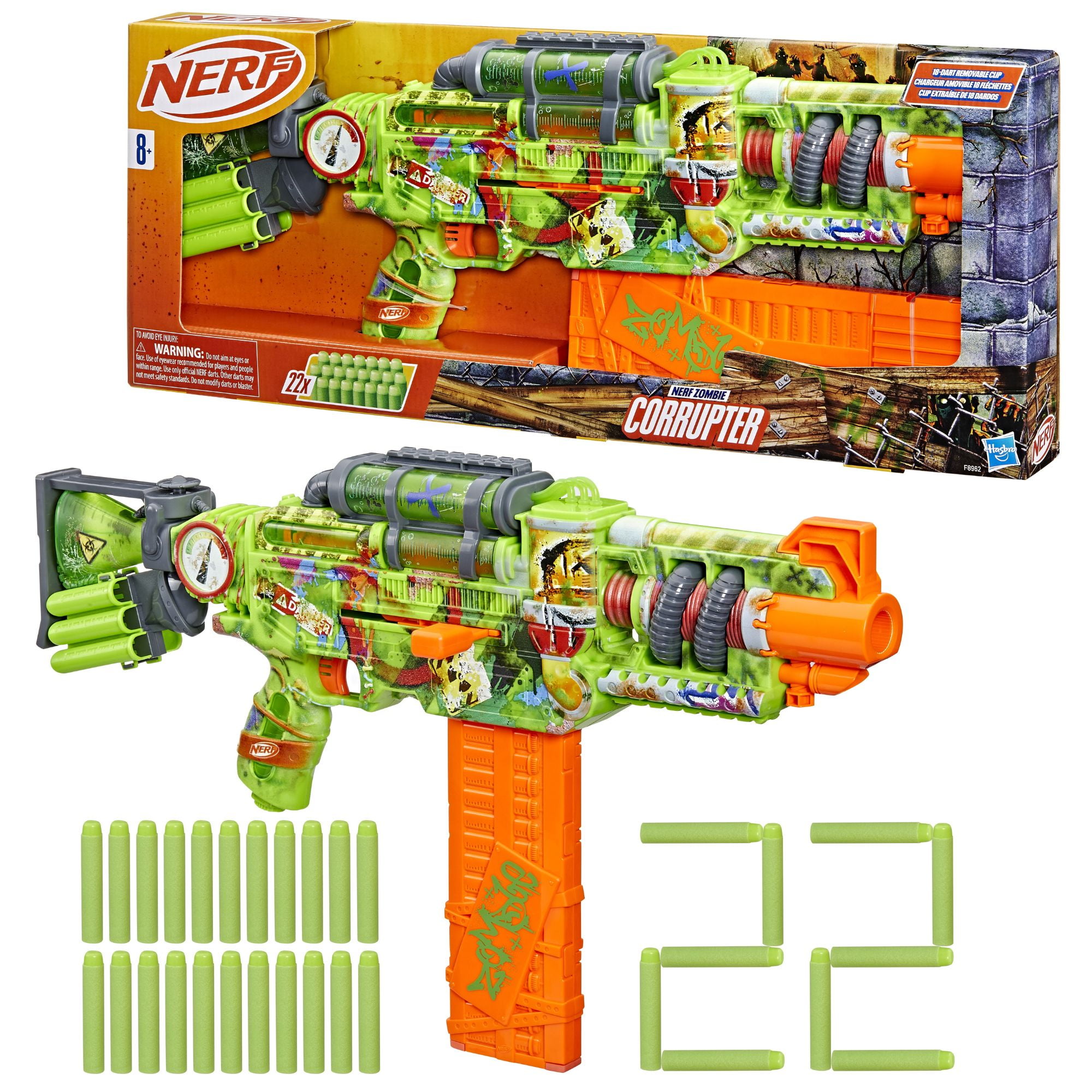 Nerf Zombie Corrupter Dart Blaster, 22 Nerf Elite Darts, Outdoor Games, Ages 8+