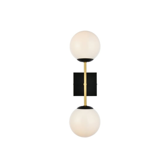 Neri 2 lights black and brass and white glass wall sconce