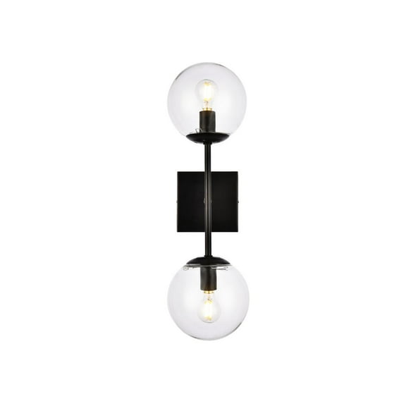 Neri 2 lights black and clear glass wall sconce