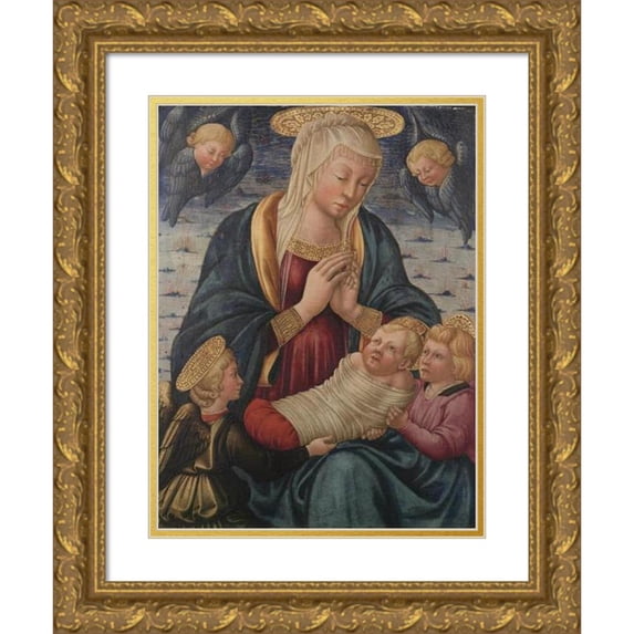 Neri di Bicci 14x18 Gold Ornate Wood Frame and Double Matted Museum Art Print Titled - Virgin and Child with Angels (After 1460)