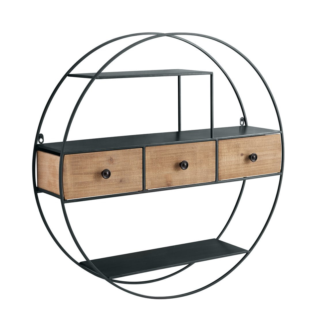 Nerissa Natural Iron Wood 3 Drawer Rustic Storage Shelf Black Brown