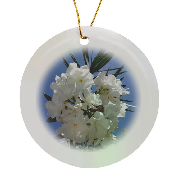 3drose, Nerium Oleander White, Circle Porcelain Ornament