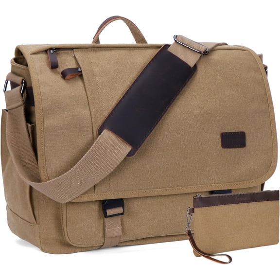 Nerlion Messenger Bag for Men 17-17.3 Inch Laptop Bag Canvas Water-resistant Computer Bag  Bag Work Briefcase Bookbag for College (Brown)