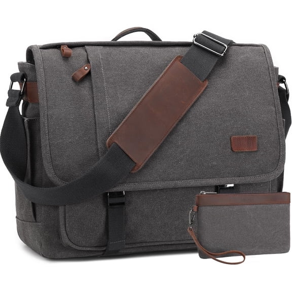 Nerlion Messenger Bag for Men 17-17.3 Inch Laptop Bag Canvas Water-resistant Computer Bag Bag Work Briefcase Bookbag for College (Gray)
