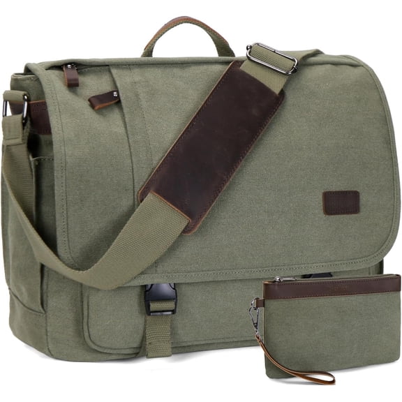 Nerlion Messenger Bag for Men 17-17.3 Inch Laptop Bag Canvas Water-resistant Computer Bag Bag Work Briefcase Bookbag for College (Green)