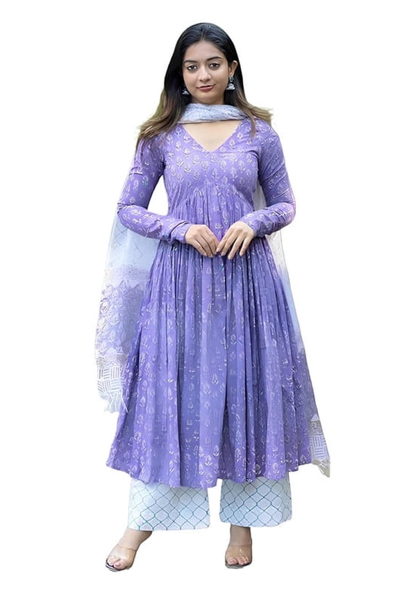 Women Printed Anarkali Kurta and Pant Set with Dupatta - Indian Ethnic Traditional Wear Anarkali Kurta Set