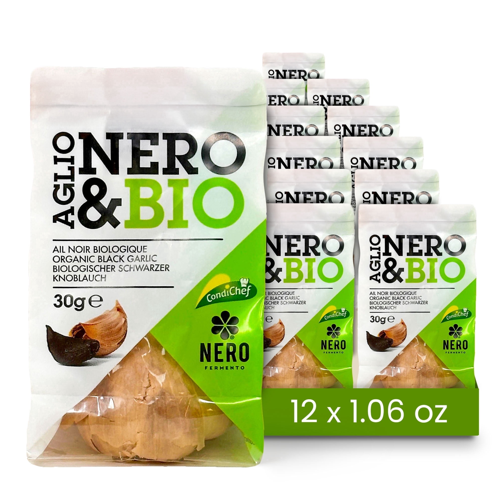 Nero Fermento Organic Black Garlic, 30gr – Whole Bulb Produced by Natural Fermentation, Vegan. Great on Meat, Fish, Cheese or to Season Pasta and Risotto (Pack of 12)