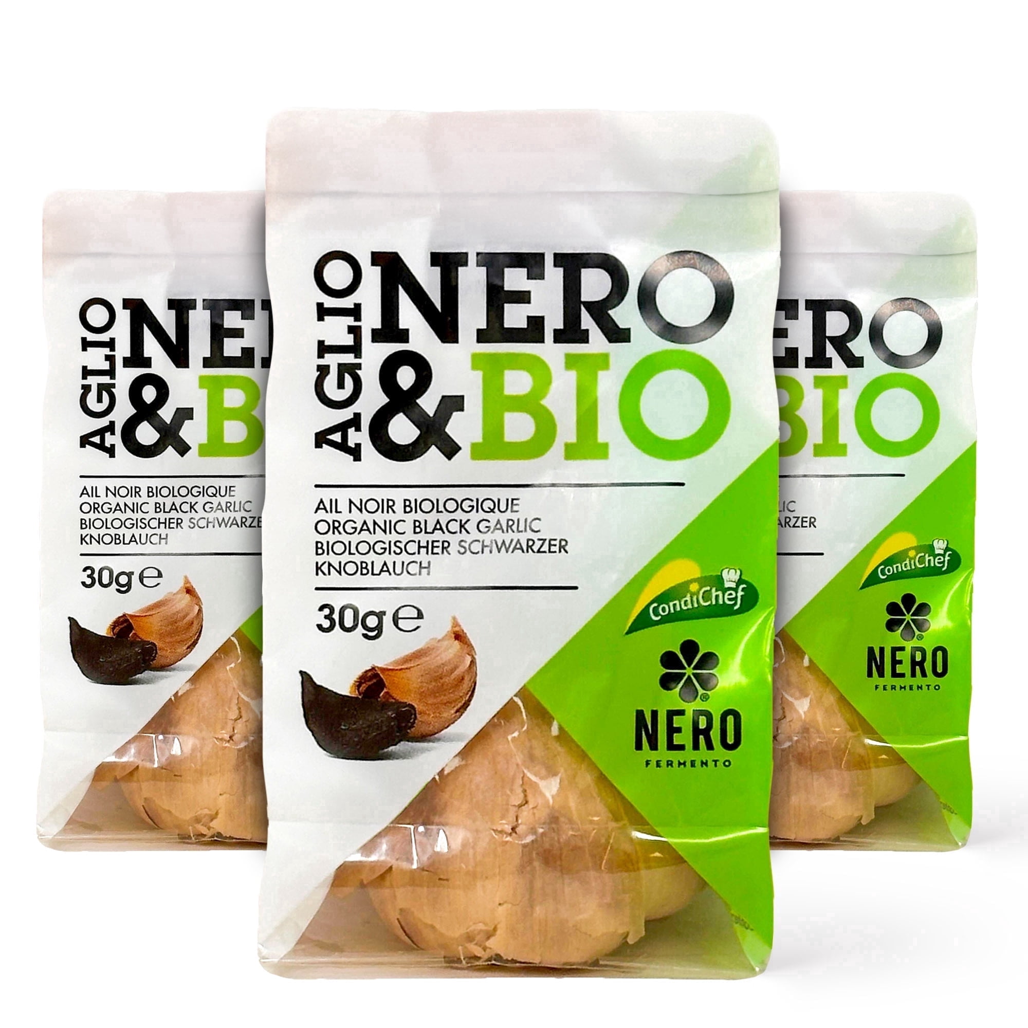 Nero Fermento Organic Black Garlic, 30gr – Whole Bulb Produced by Natural Fermentation, Vegan. Great on Meat, Fish, Cheese or to Season Pasta and Risotto (Pack of 3)