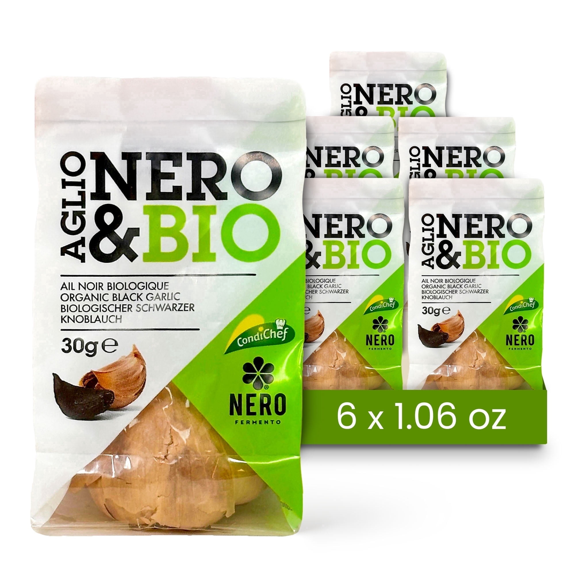 Nero Fermento Organic Black Garlic, 30gr – Whole Bulb Produced by Natural Fermentation, Vegan. Great on Meat, Fish, Cheese or to Season Pasta and Risotto (Pack of 6)