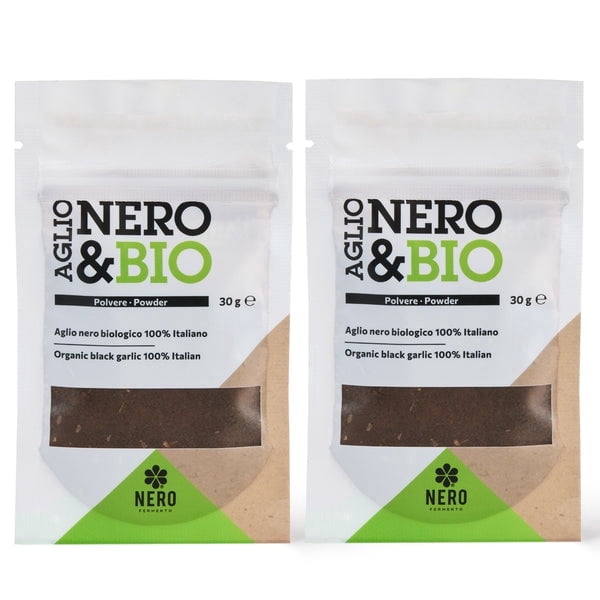 Nero Fermento Organic Black Garlic Powder, 30gr – Produced by Natural Fermentation of “Voghiera Garlic” bulbs. Vegan (Pack of 2)