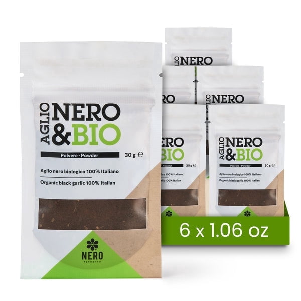 Nero Fermento Organic Black Garlic Powder, 30gr – Produced by Natural Fermentation of “Voghiera Garlic” bulbs. Vegan (Pack of 6)