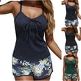 thumbnail image 1 of Nerohusy Womens Plus Size Two Piece Tankini Swimsuits Sleeveless Top with Boho Printed Shorts Casual Beach Bathing Suits,Navy,M, 1 of 6