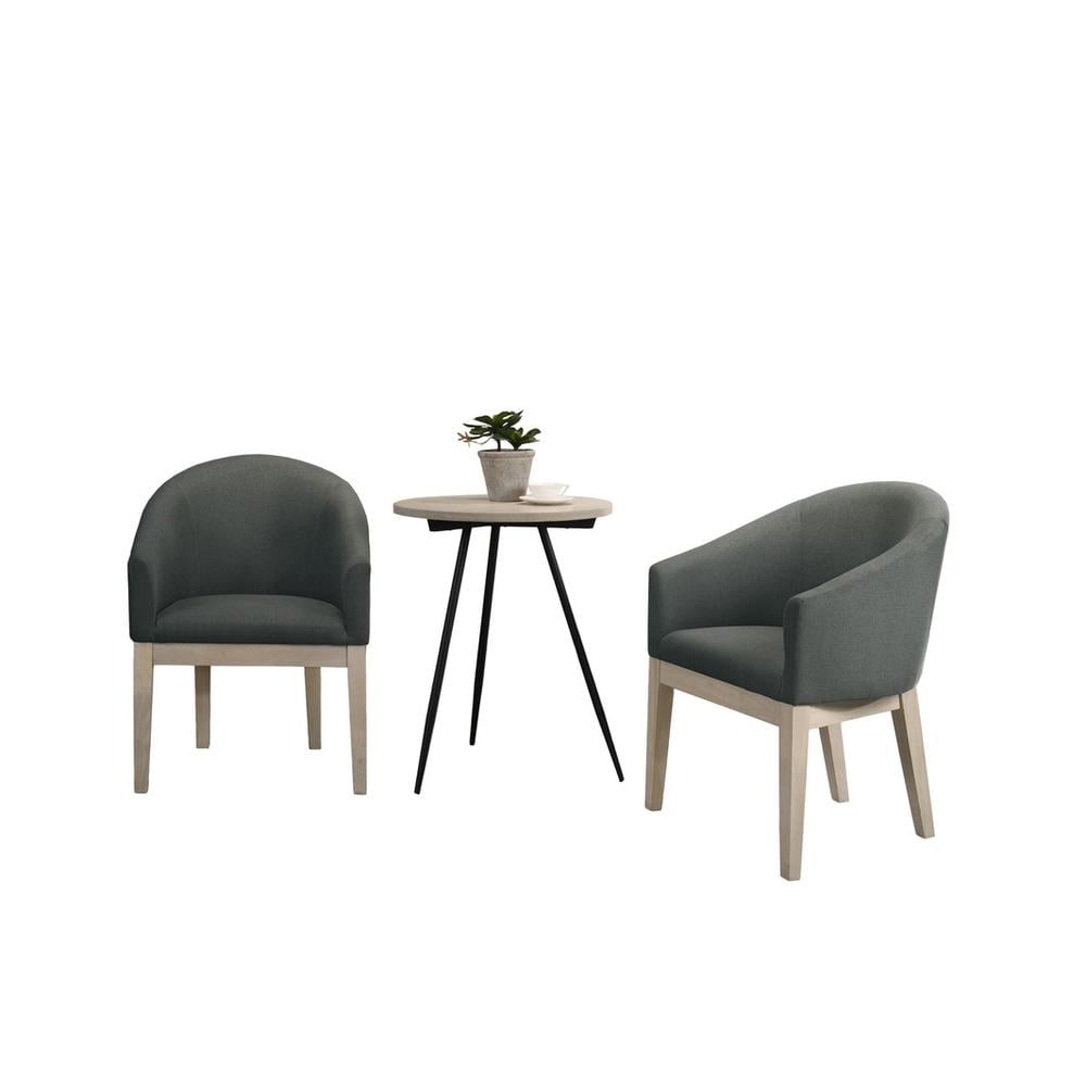 Neroli Gray Fabric Barrel Tub Accent Chairs with Oak White Side Table Set