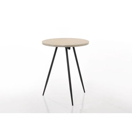 Neroli Oak White Wood Finish 24" Contemporary Round Side Table Black Metal Base