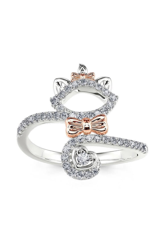 0.9 Ct Round Cut Diamond Rings - 14K White Gold Plated Animal Rings - Birthday Gift for Her - Bypass Cat Shape Ring for Gift - Cute Kitty Cat Ring for Women's - Latest Design Jewelry