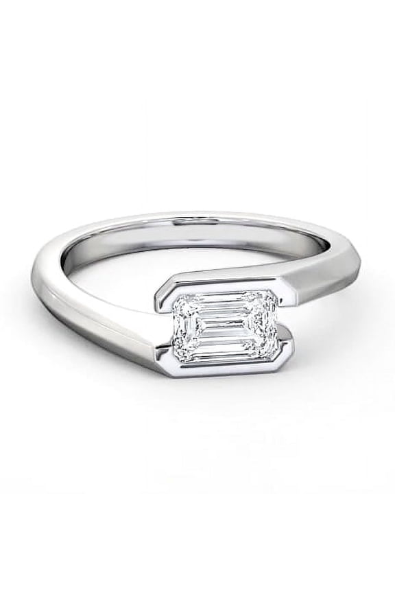 1.7 Ct Emerald Cut Excellent Diamond Ring - 14K White Gold Plated East West Solitaire Engagement Ring - Beautiful Wedding Diamond Jewelry for Women's - Causal Office Wear Rings