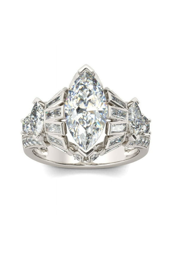 14K White Gold Plated Diamond Ring - Marquise Cut Excellent 2 Ct Diamond Engagement Rings - Engagement Wedding Groom Rings for Men's - Latest Engagement Diamond Rings for Men's