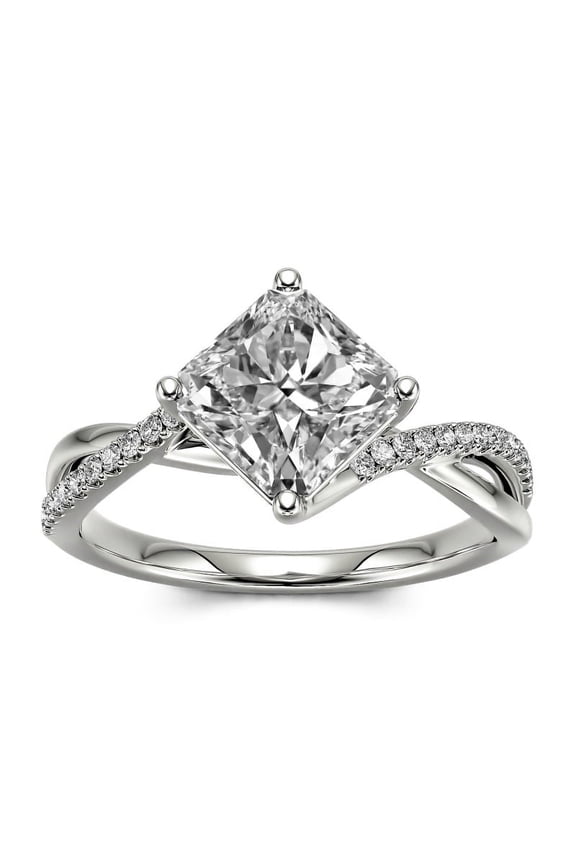 14K White Gold Plated Diamond Rings - Princess Cut Excellent 1.6 Ct Diamond Rings For Women's - Twisted Cross Over Shank Engagement Rings for Women's - Party Wear Diamond Rings