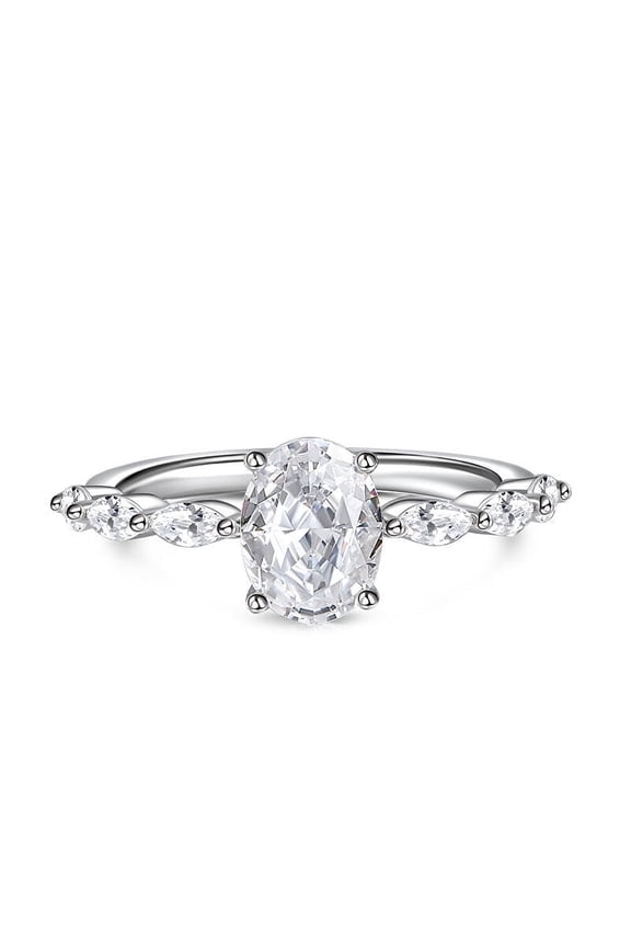 14K White Gold Plated Rings - 2 Ct Oval Cut Lab Created Diamond Statement Ring - Minimalist Wedding Engagement Rings - Classic Anniversary Rings Gift for Women's - Causal Stacking Rings