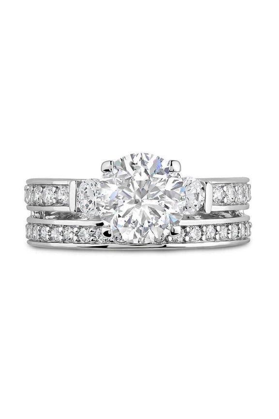 14K White Gold Plated Rings - 2 Ct Round Cut Simulated Diamond Rings - Double Shank Anniversary Rings for Women's - Multi Diamond Wedding Bridal Rings for Her - Christmas Gifts for Her