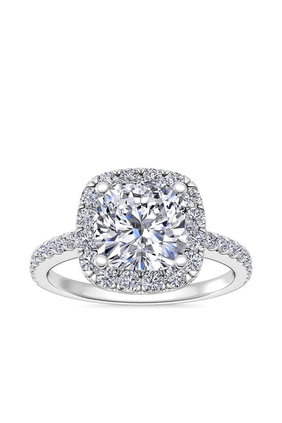 2 Ct Cushion Cut Lab Created Diamond Ring for Women's - Halo Solitaire with Accent Engagement Rings - Simple Engagement Wedding Solitaire Ring - Multi-Row Wedding Diamond Rings for Her