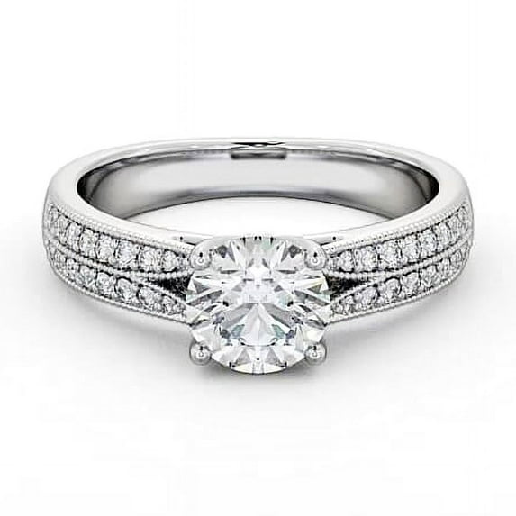 Nerra Jewel Brilliant 1.9 Ct Round Cut Diamond Ring - 14K White Gold Plated Solitaire With Ring - Gorgeous Anniversary Gift for Women's - Engagement Solitaire With Accent Ring for Her - Gift For Her