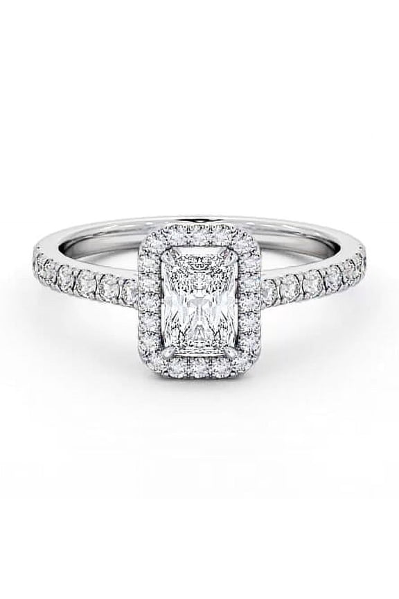 Emerald Cut Excellent 2.2 Ct Diamond Engagement Ring - 14K White Gold Plated Wedding Ring - Halo Solitaire with Accent Engagement Ring for Women's - Promise Gifts for her