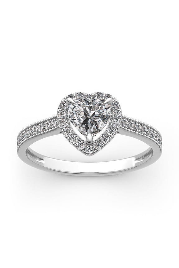 Excellent 1.6 Ct Heart Cut Simulated Diamond Ring Wedding Rings - 14K White Gold Plated Solitaire Ring - Stacking Heart Shape Halo Engagement Ring for Women's - Heart Shape Proposal Ring