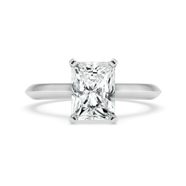 Nerra Jewel Radiant Cut Hidden Halo Solitaire Ring - 14K White Gold Over 2.4 Ct Lab Created Diamond - Simple Solitaire Engagement Wedding Jewelry for Women - Solitaire Diamond Rings for Her