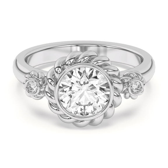 Nerra Jewel Rope Halo Round Cut Diamond Engagement Rings - 1.9 Ct Lab Created Solitaire Diamond Rings - 14K White Gold Over Wedding Rings for Her - Promise Jewelry Rings for Women’s Engagement