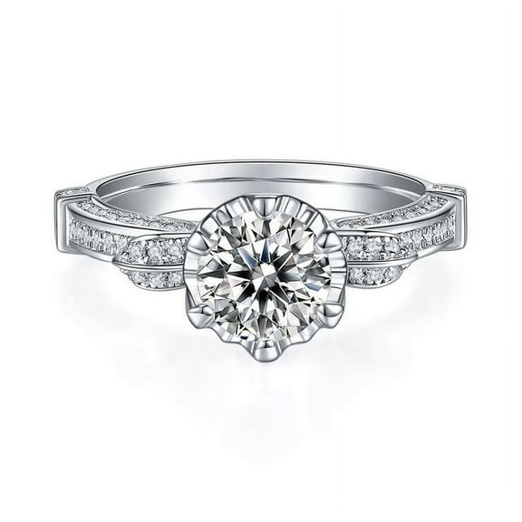 Nerra Jewel Round Cut 2 Ct VVS1/D Lab Created Simulated Diamond Ring - 14K White Gold Plated Solitaire Ring - Luxuries Multi-Stone Engagement Ring for Women's - Wedding Multi Stone Ring for Her