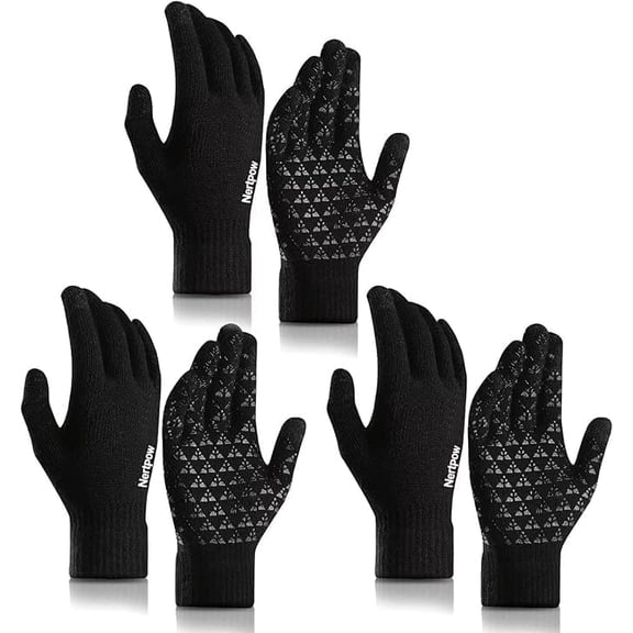Nertpow Winter Touchscreen Gloves 3 Packs for Men Women, Touch Screen Texting Warm Gloves Knit Anti-slip Warm Fleece Lined