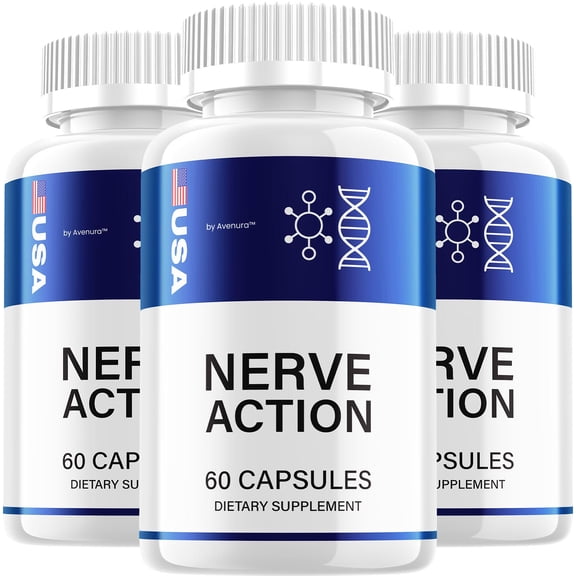 Nerve Action Capsules NerveAction Natural Ingredients Glycogen Supplement for Health Support, 3 Pack, 180 Capsules